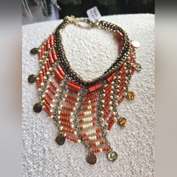 NEW!! Free People, Bahama Breeze Collar Necklace, Orange/Red/Cream -NWT - Picture 2 of 5